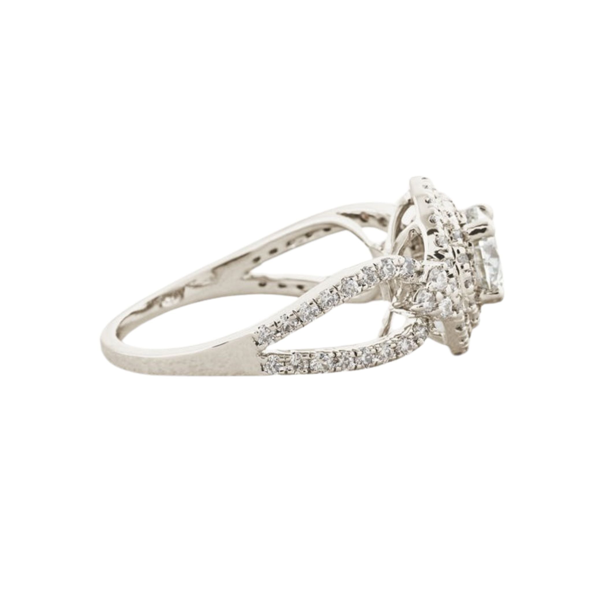 0.7 CT Round Cut Double Halo Vintage Moissanite Engagement Ring White Gold 2